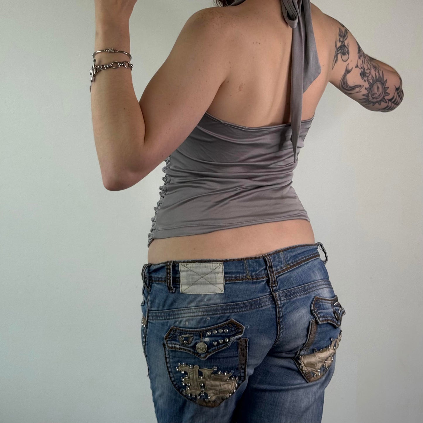 Y2K vintage slinky ruched halter neck v neck tie back stretchy ruched cyber