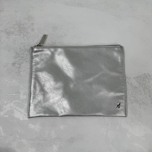 Mugler Parfums large cosmetic bag wash clutch silver grey star faux leather