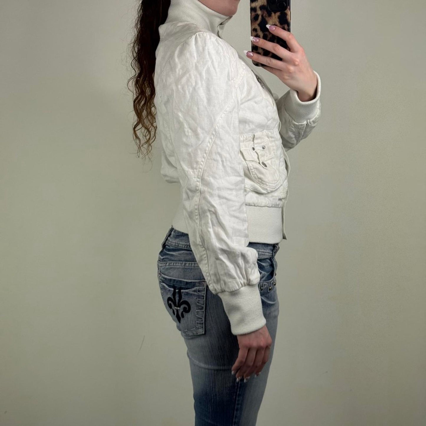 Y2K vintage Ted Baker linen bomber jacket button up high neck