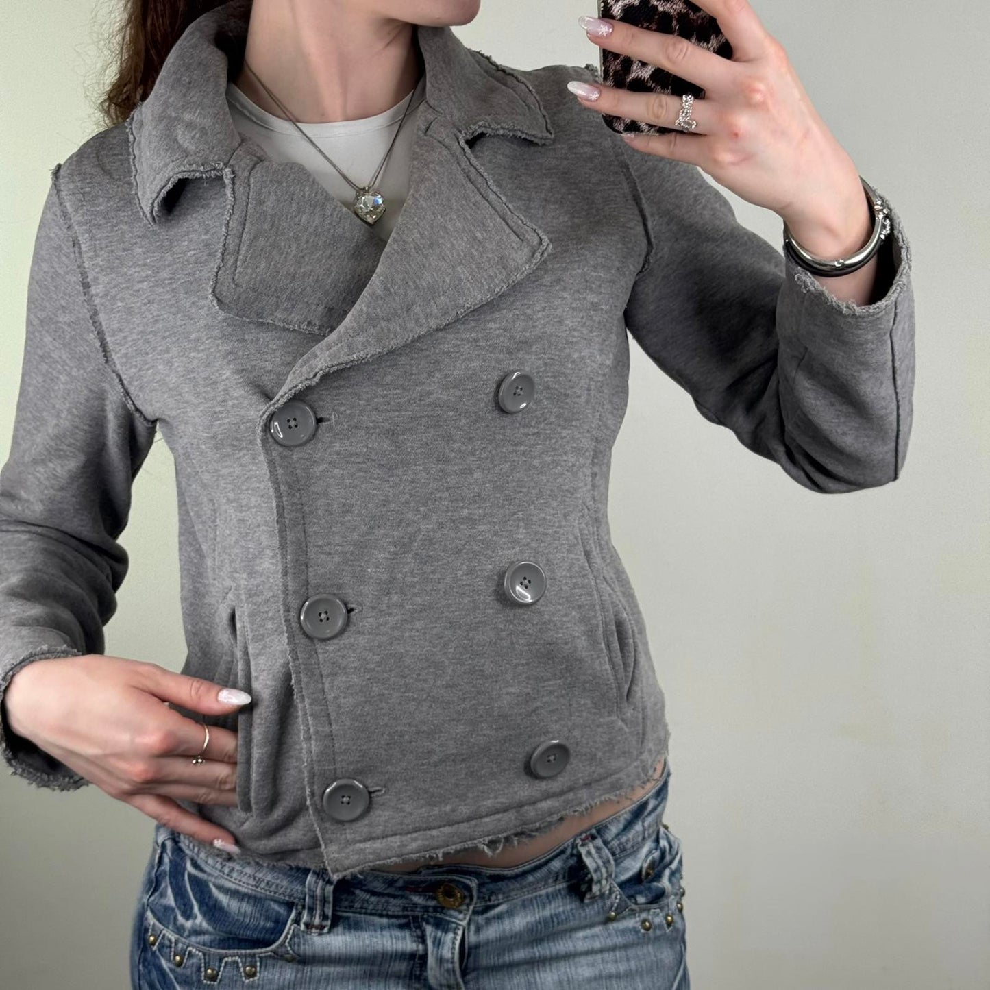 Y2K vintage Gap preppy short jacket stretchy double breasted academia buttons