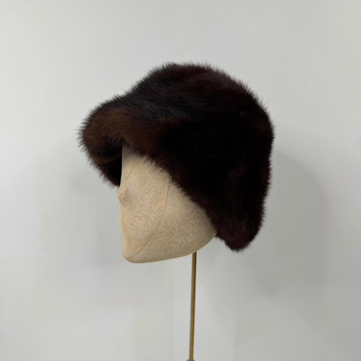 True vintage genuine fur bucket hat brown real winter