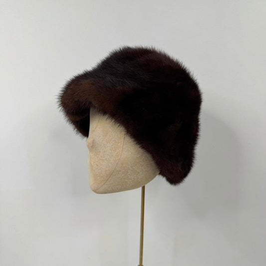 True vintage genuine fur bucket hat brown real winter