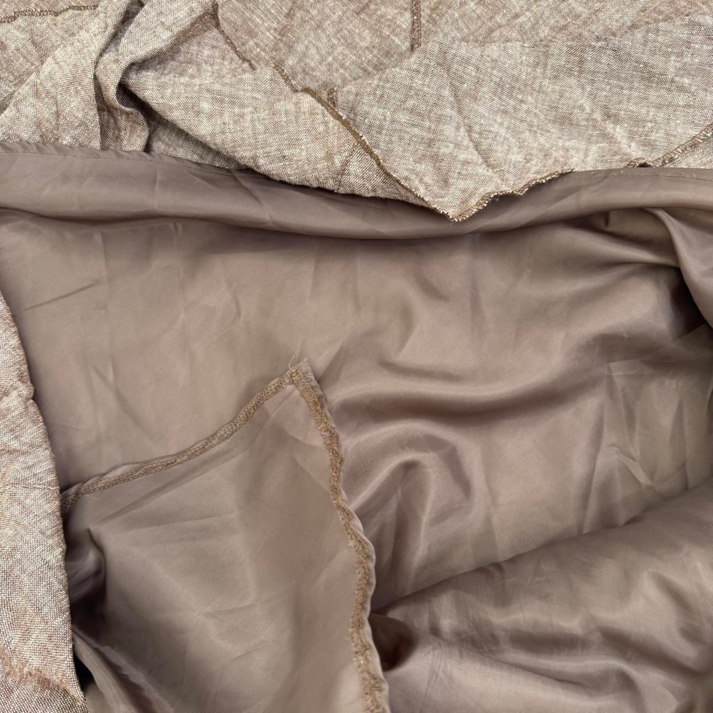 Y2K vintage linen blend maxi skirt a line light brown overlock stitch