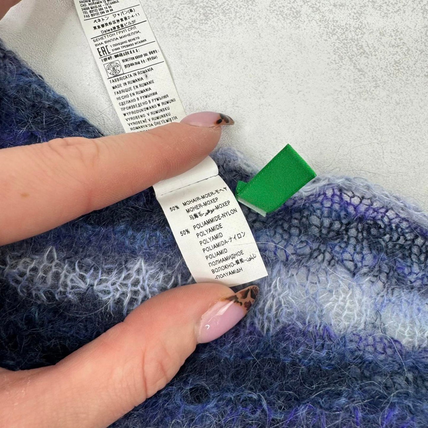 Y2K vintage mohair blend scarf sarong stripe multiway sheer light dark blue