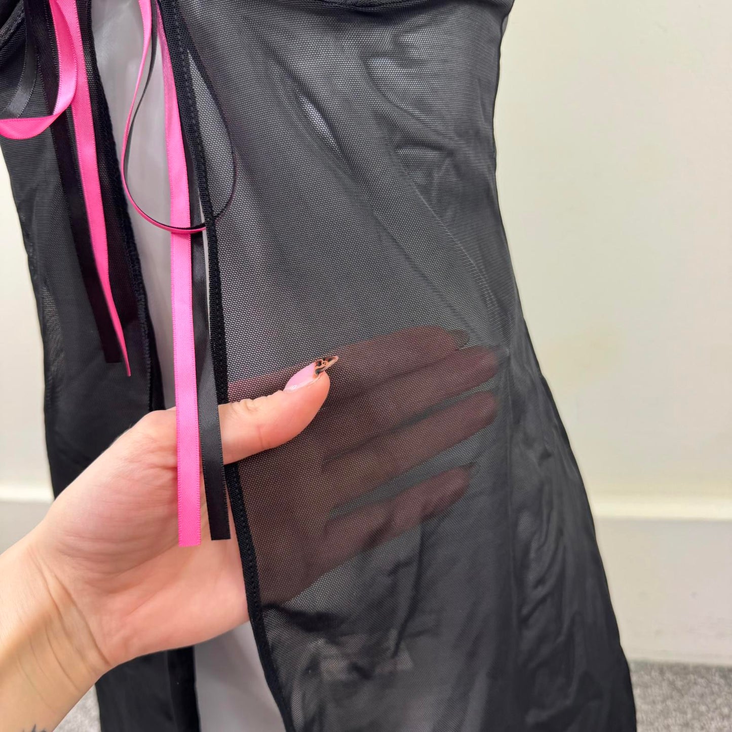 Y2K vintage mesh babydoll bow ruched underwire padded sheer pink black chemise