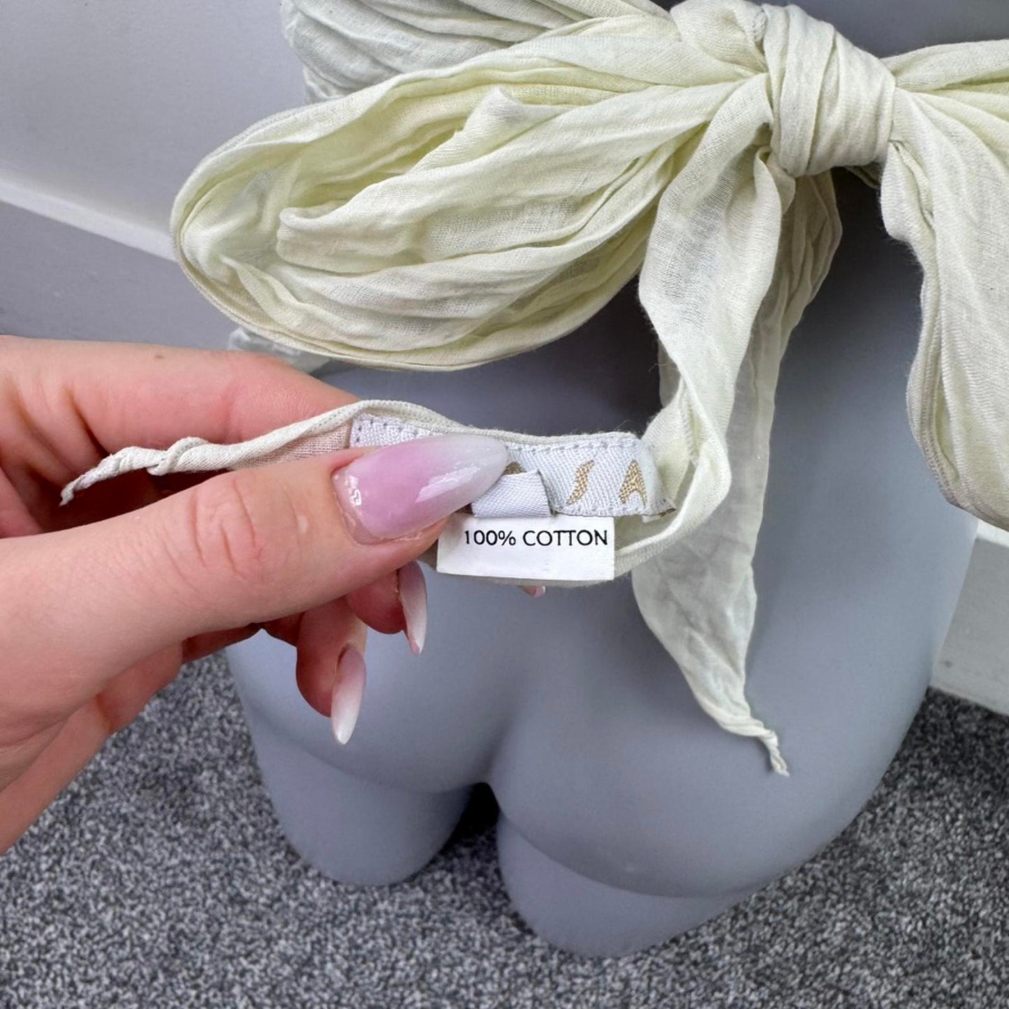 Y2K vintage layered strapless bandeau top bow cotton pale yellow asymmetrical