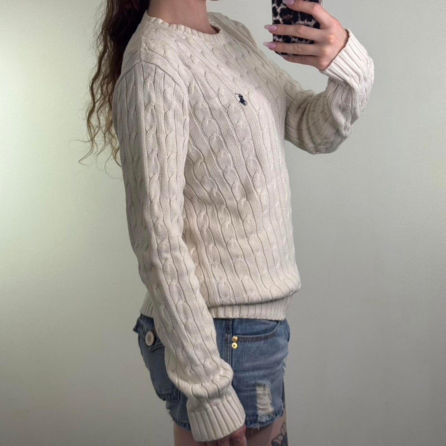 Y2K vintage Ralph Lauren cable knit jumper cream knitted