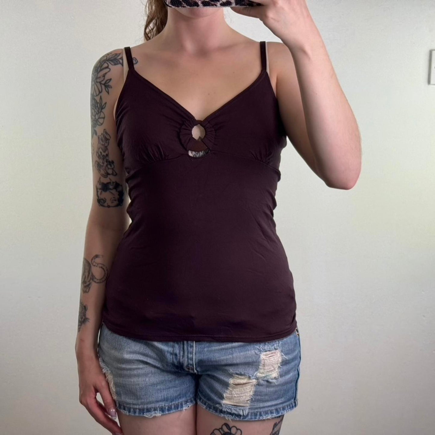 Y2K vintage o ring cami top v neck strappy stretchy ruched adjustable straps
