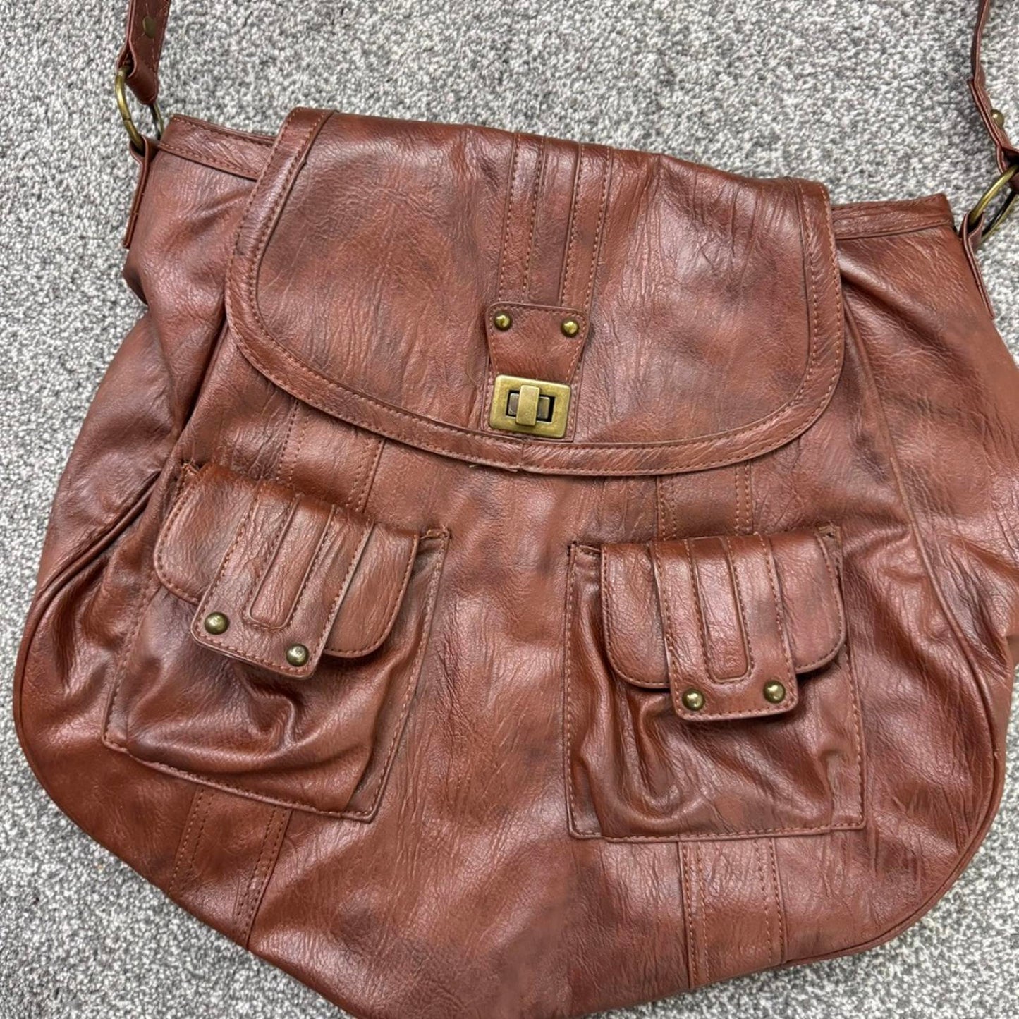 Y2K vintage faux leather crossbody messenger hobo bag large