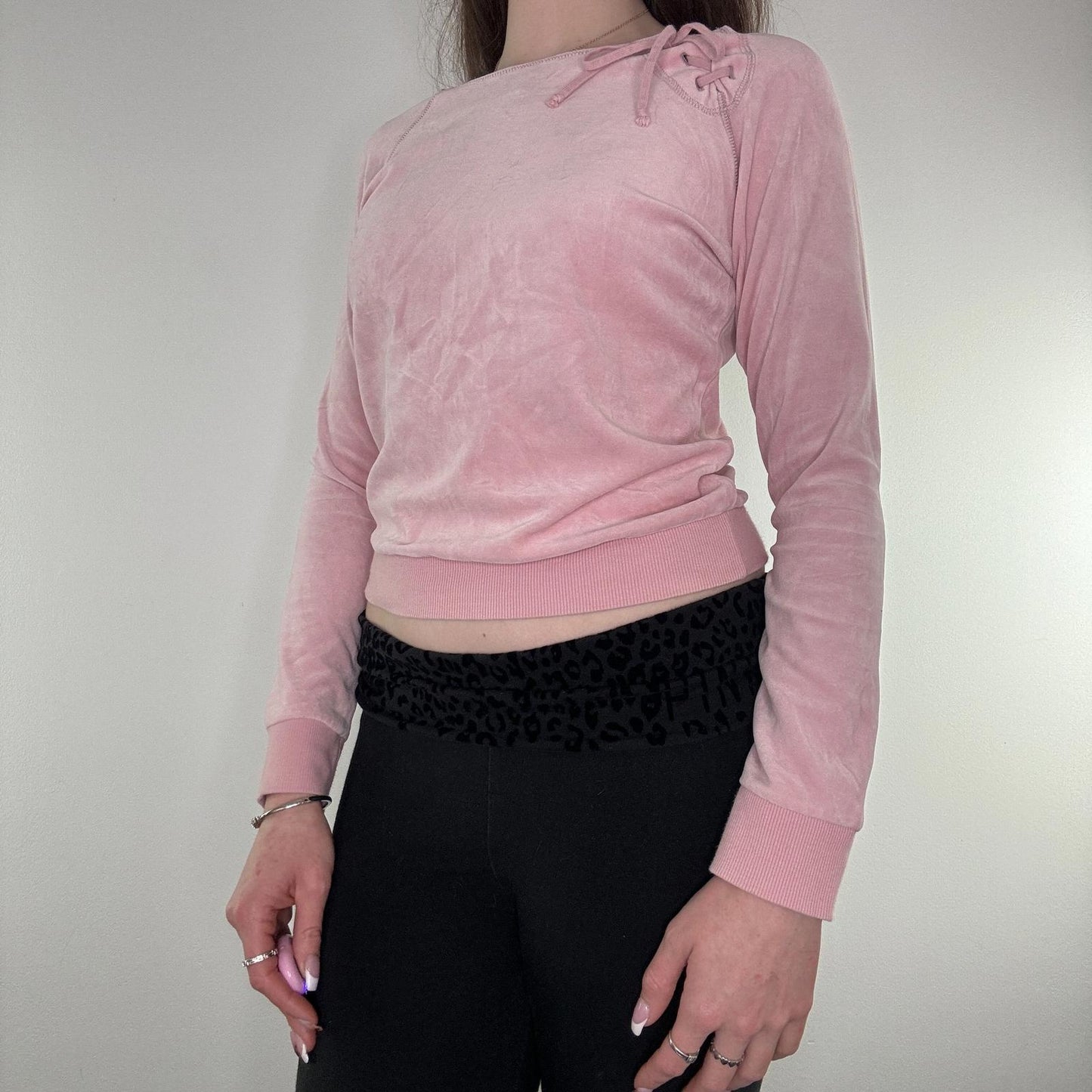 Y2K vintage velour lace up long sleeve top