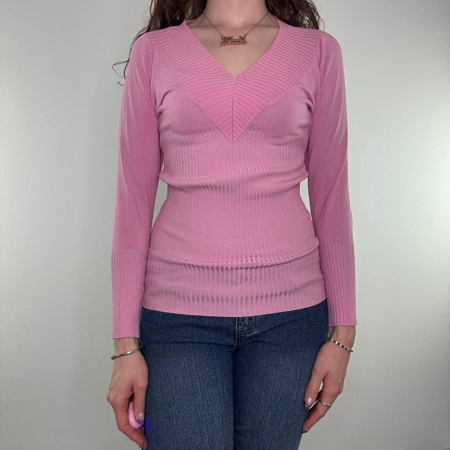 Y2K vintage v neck fine knit long sleeve top