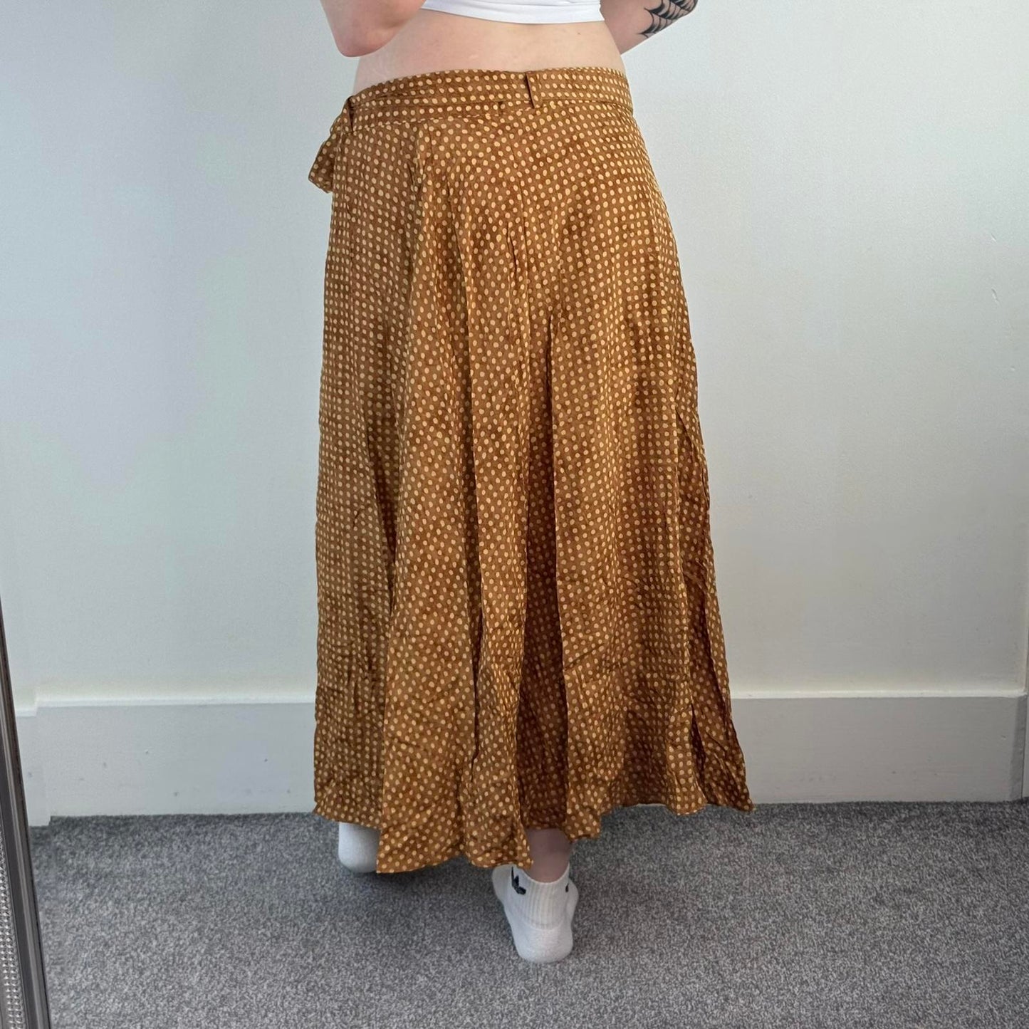 90s vintage polka dot wrap around style maxi skirt a line flowy lightweight belt