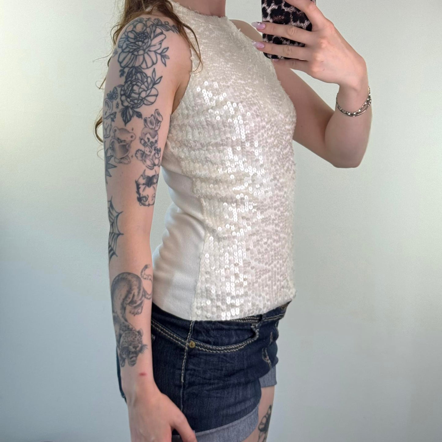 Y2K vintage sequin high neck top sleeveless tank embellished stretchy fine knit