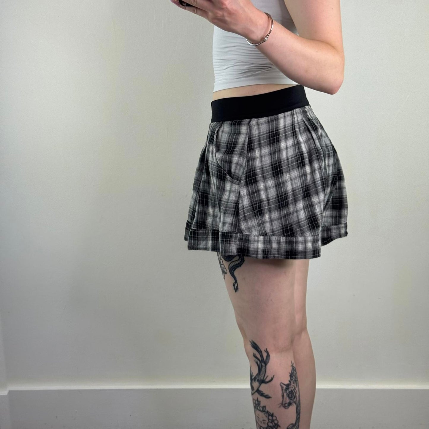 Y2K vintage Diesel tartan mini skirt a line zip up stretchy waistband pockets