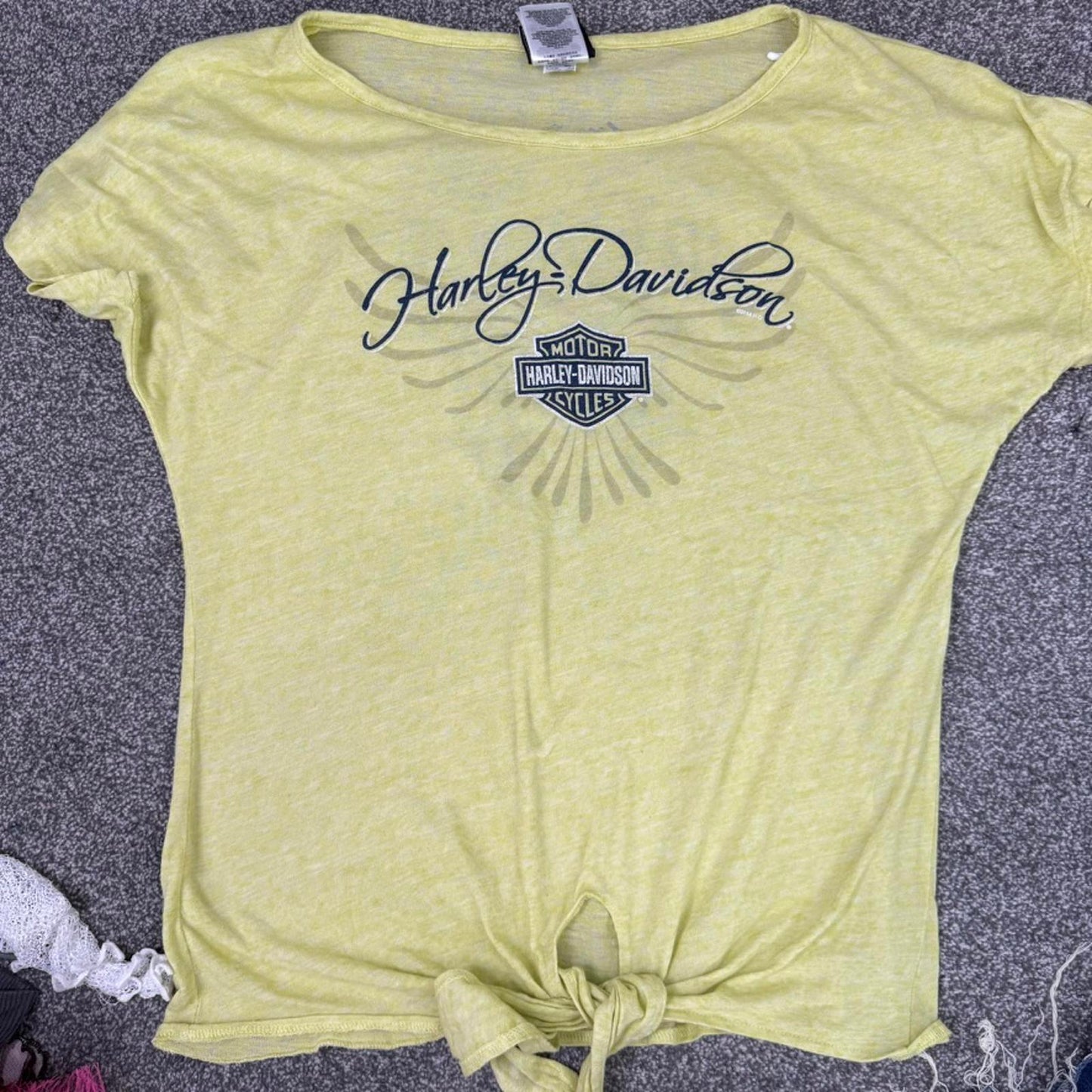 2014 Harley Davidson tribal angel wings slouchy top graphic print tie knot sheer