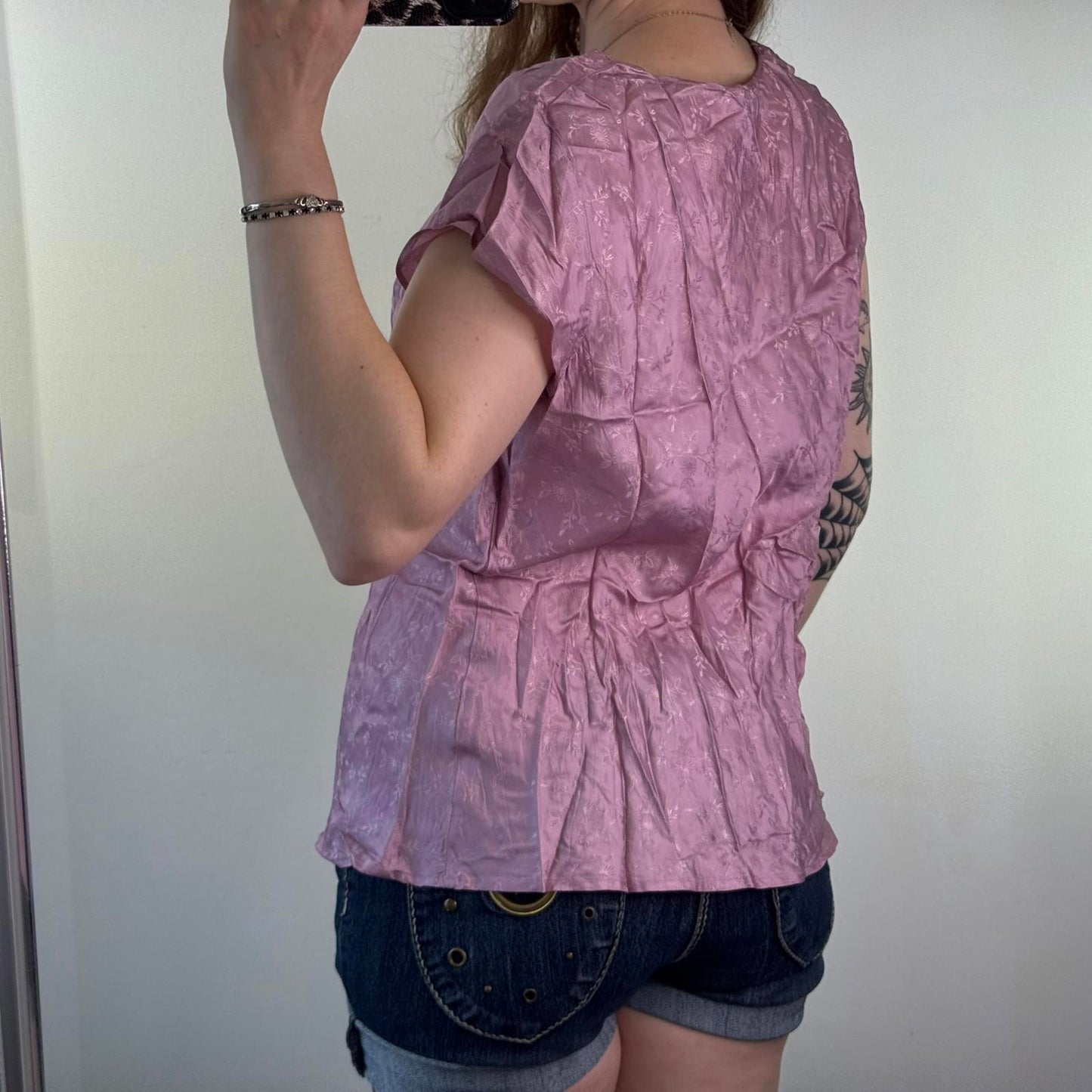 Y2K vintage floral side bow blouse short sleeve top v neck pattern