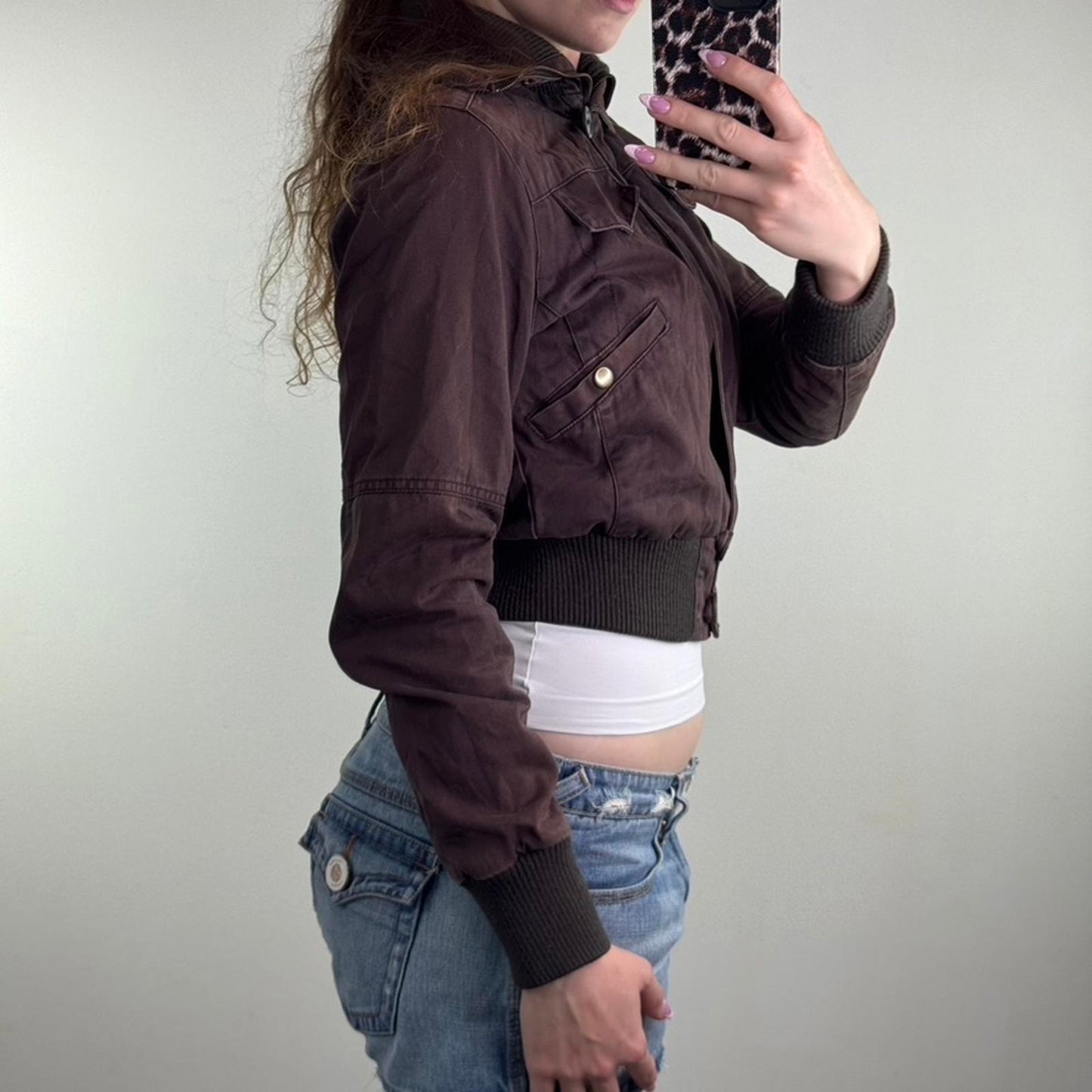 Y2K vintage zip up bomber jacket short length slight crop high roll neck crop