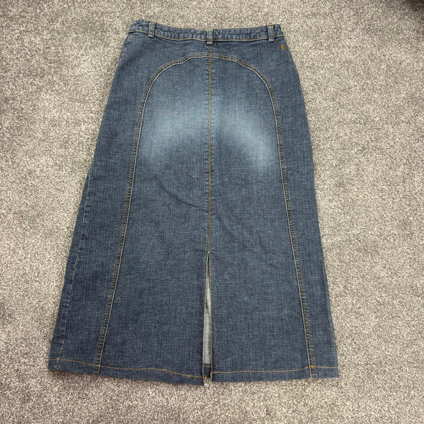 Y2K vintage stretchy denim midi skirt