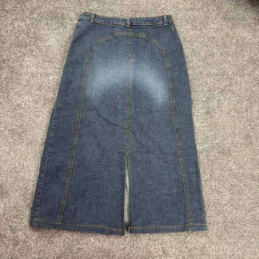 Y2K vintage stretchy denim midi skirt