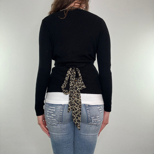 Y2K leopard print bow cardigan