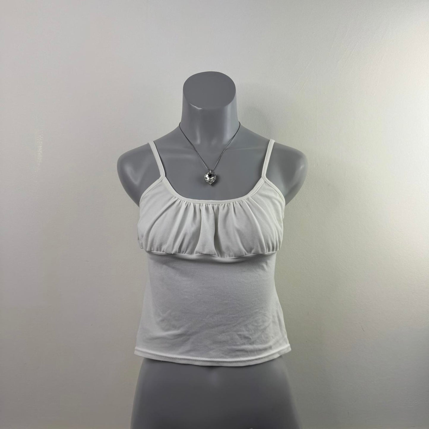 Y2K vintage milkmaid mesh white cami top cropped ruched bust strappy