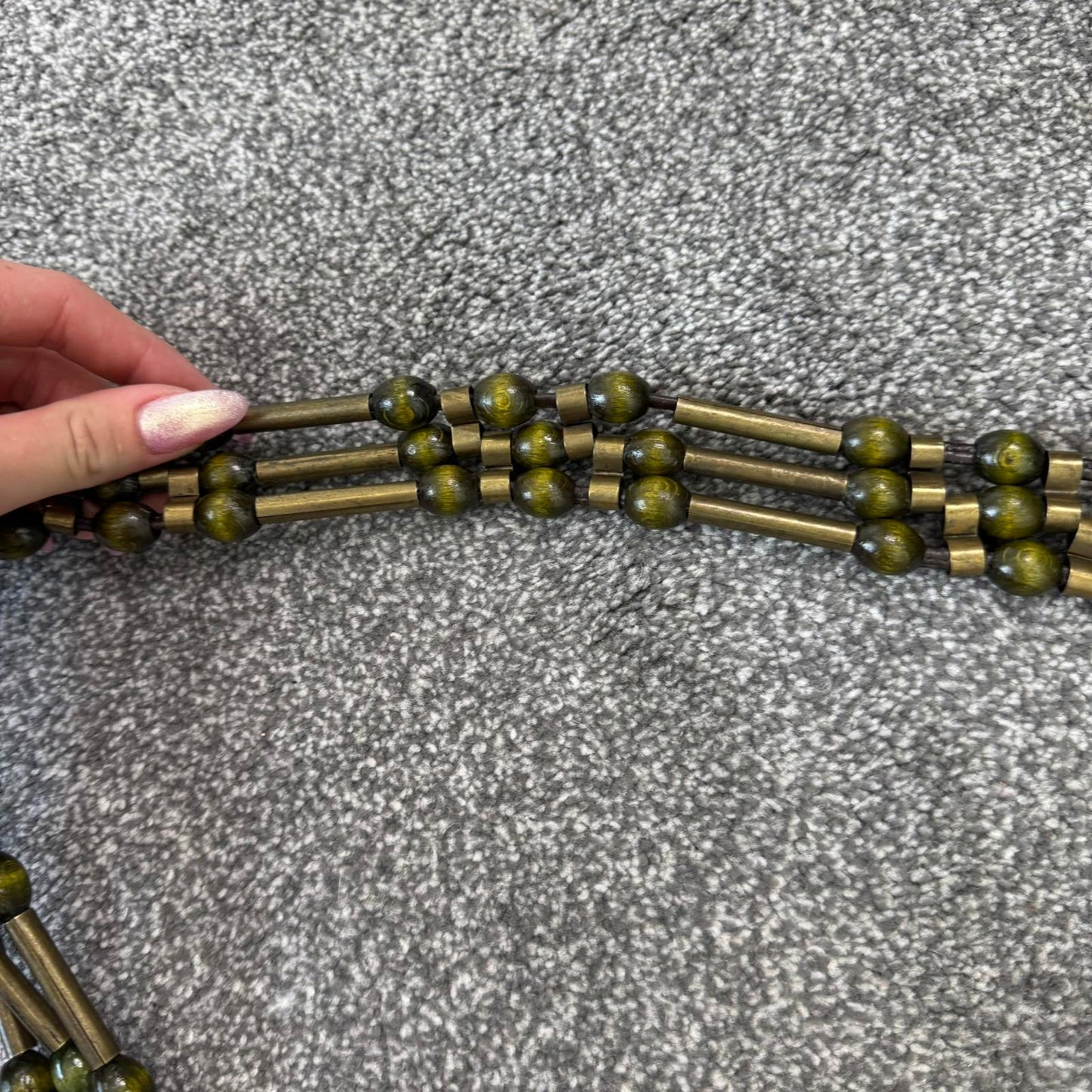 Y2K vintage beaded metal chain belt green gold adjustable