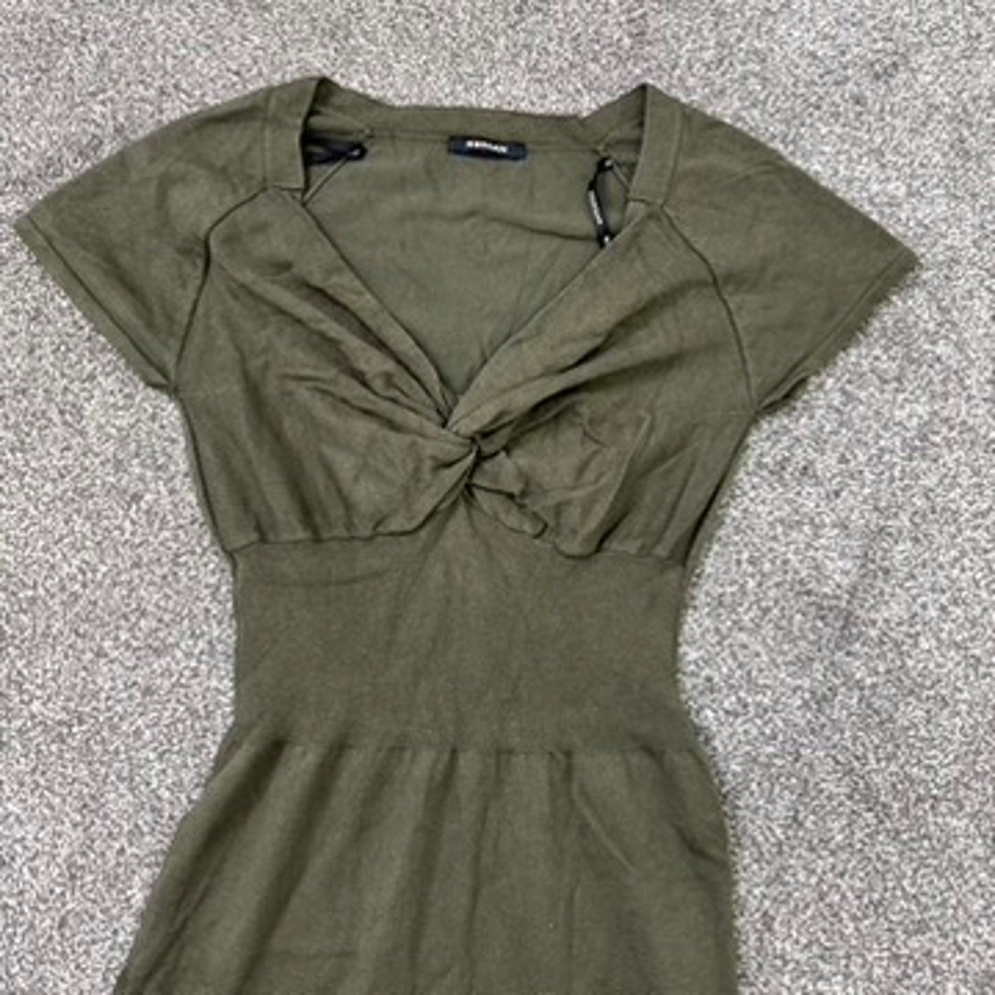 Y2K vintage Morgan De Toi mini dress fine knit stretchy fitted khaki v neck