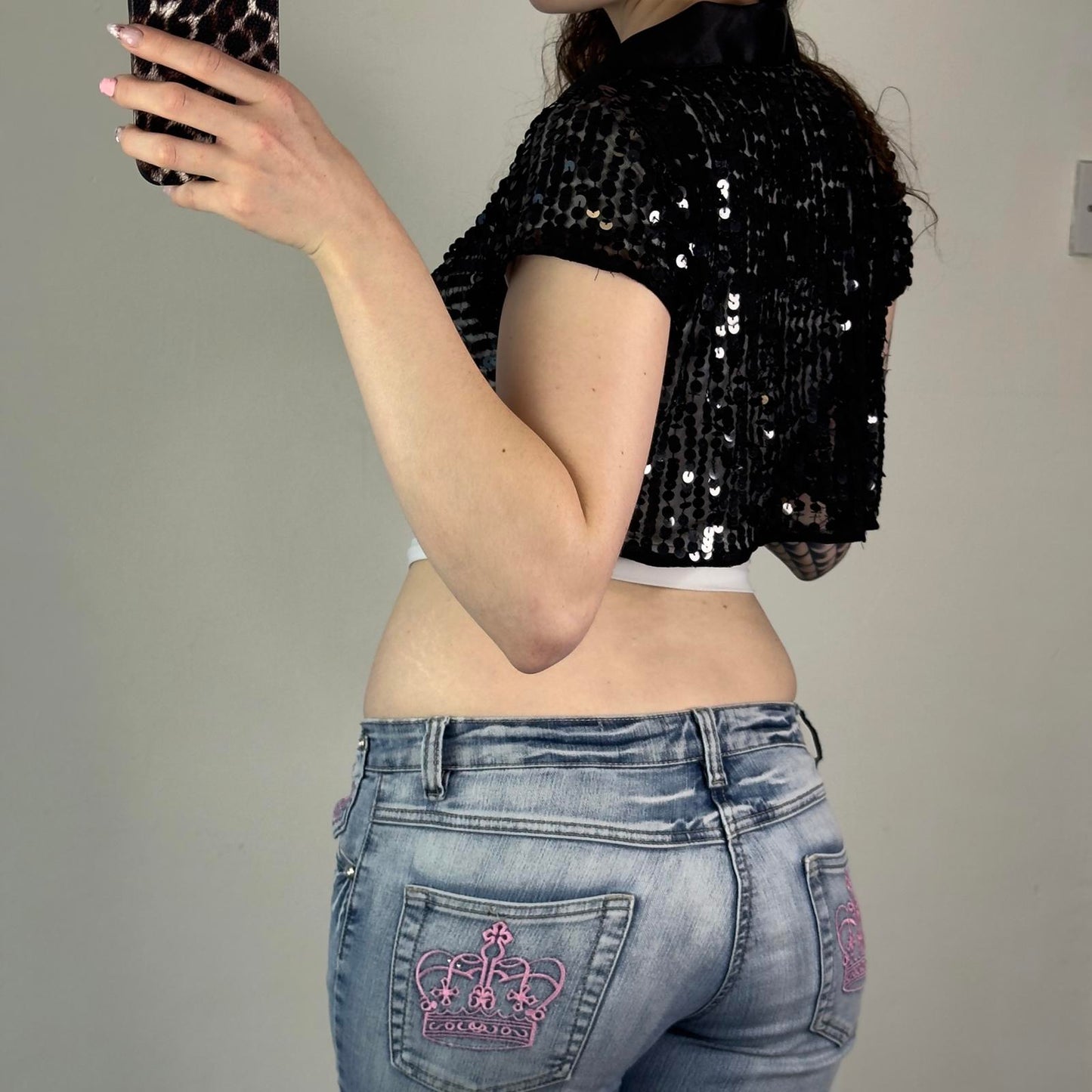 Y2K vintage sequin embellished cardigan cropped short sleeve cape festival party