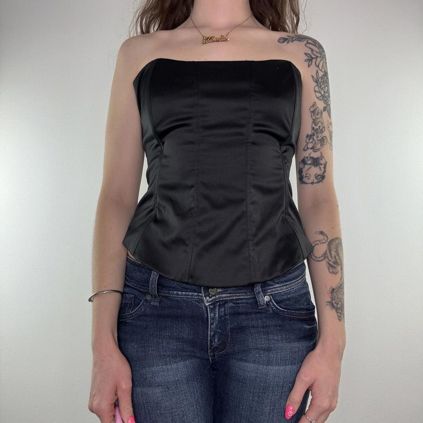 Y2K vintage fitted satin strapless bustier top