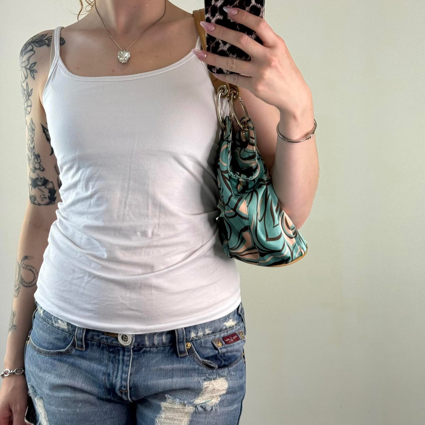 Y2K vintage 100% silk abstract pattern shoulder bag circle base small mini blue