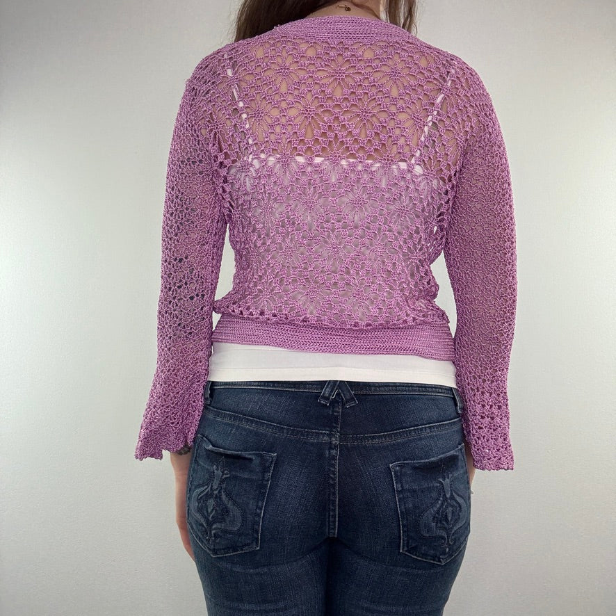 Y2K flare sleeve crochet cardigan