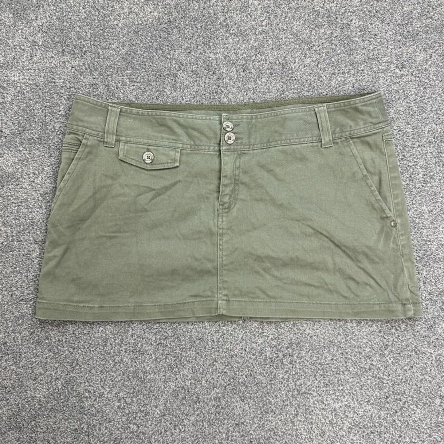 Y2K vintage low rise mini skirt stretchy cargo khaki short denim buttons