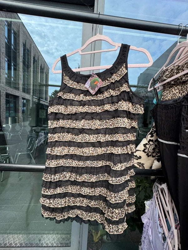 Vintage 2000s frill mini dress babydoll leopard print layered