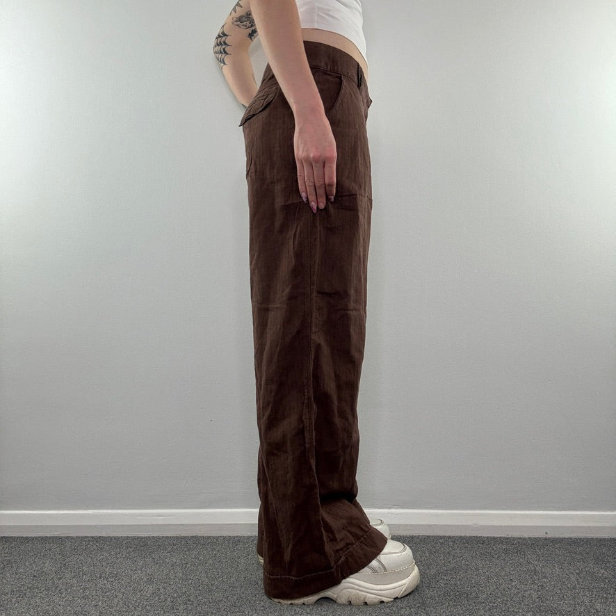 Y2K vintage baggy trousers pinstripe office tailored formal turn up