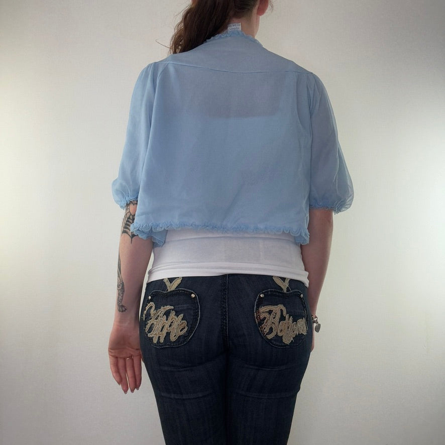 Vintage coquette cape floral embroidered frilly bow