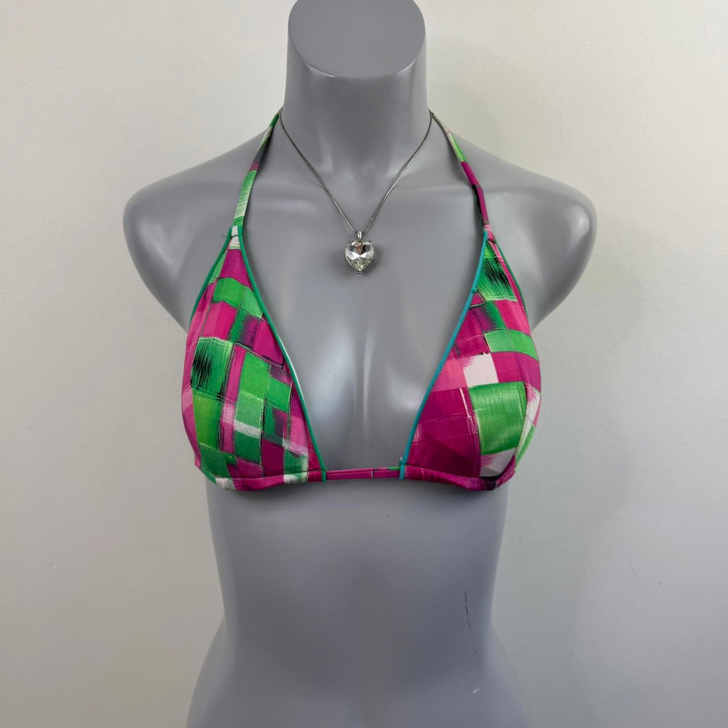Y2K vintage halter neck abstract graphic print bikini top padding
