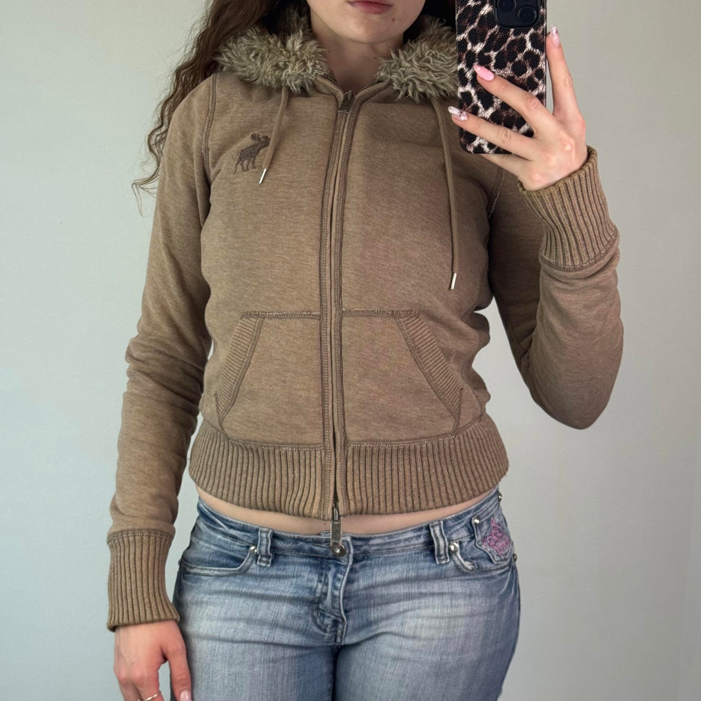 Y2K vintage Abercrombie & Fitch zip up hoodie faux fur lined trim mcbling