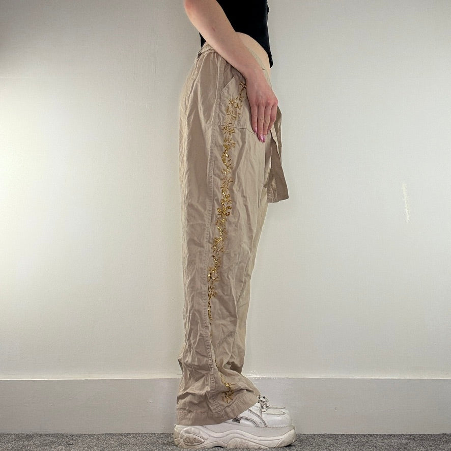 Y2K vintage sequin embroidered baggy cargo trousers bow