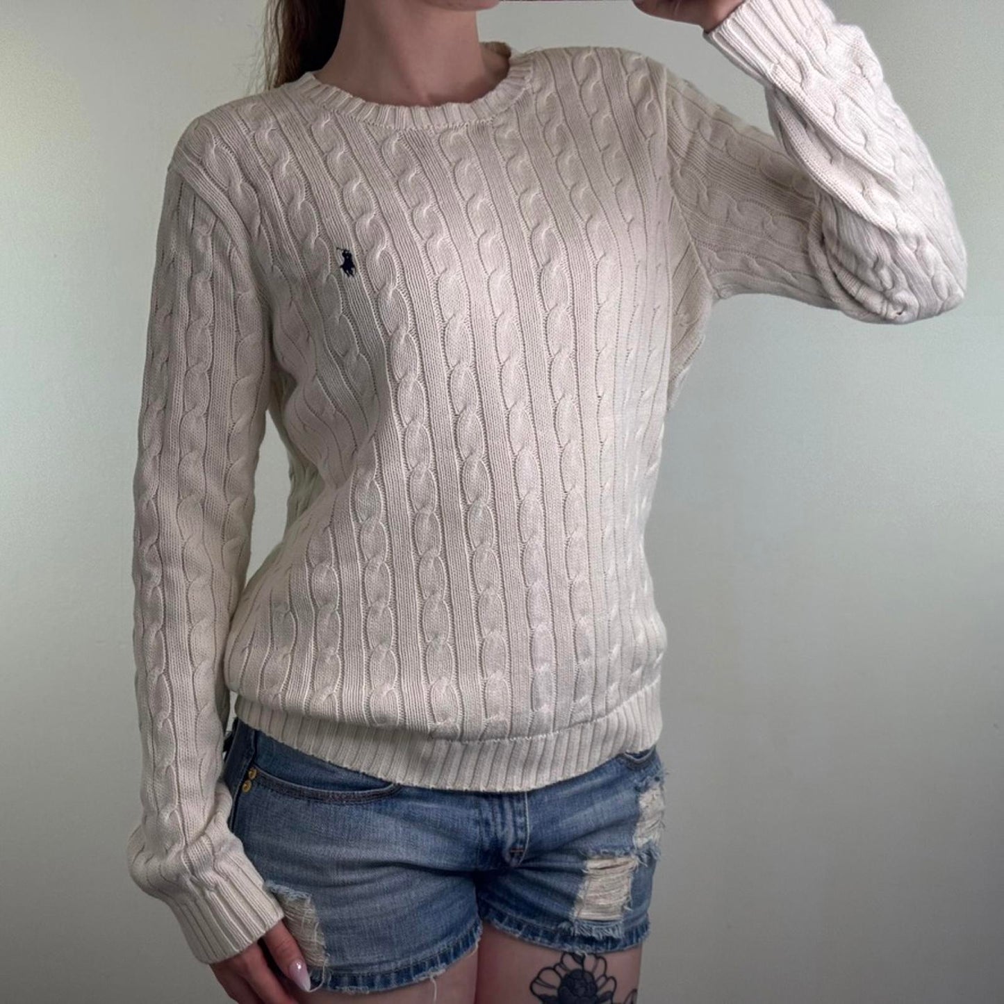 Y2K vintage Ralph Lauren cable knit jumper cream knitted