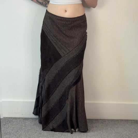 Y2K vintage boho patchwork maxi skirt a line floral fraying hem cottage core