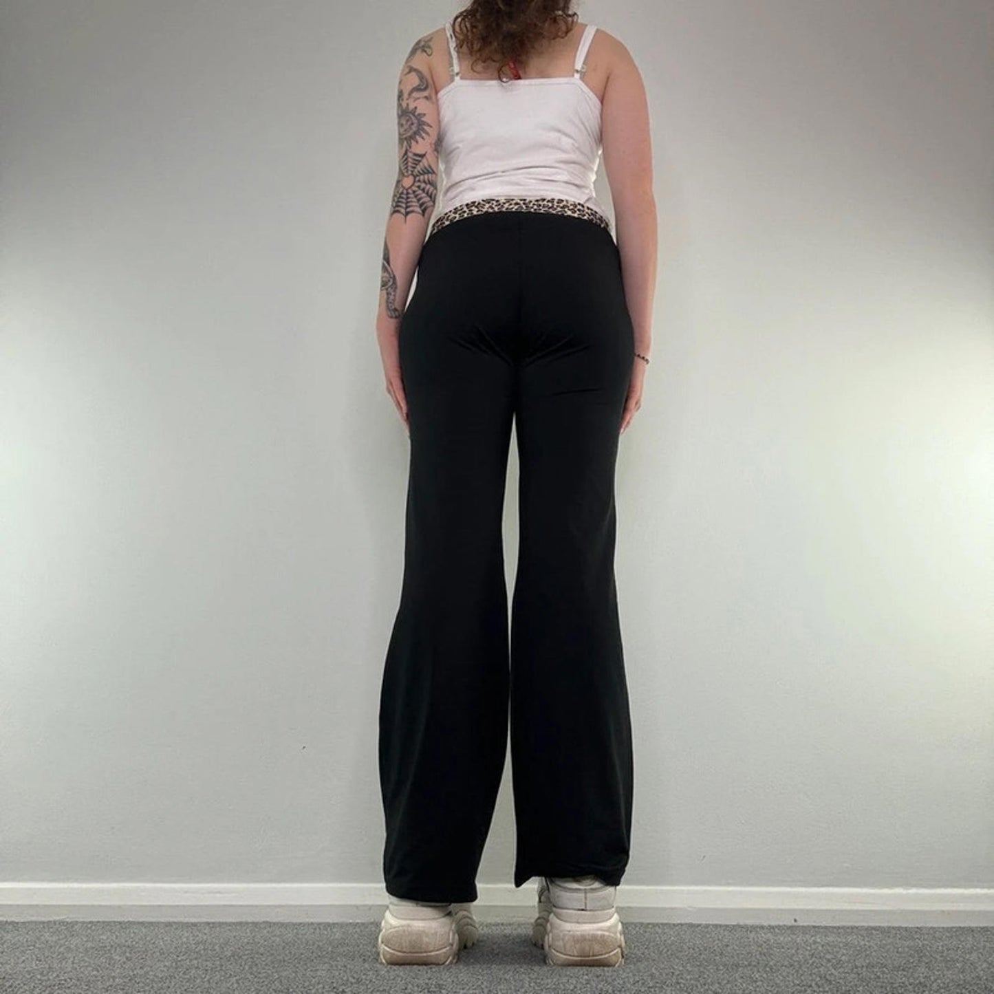 Y2K vintage leopard print waistband bow flare yoga pants leggings wide leg