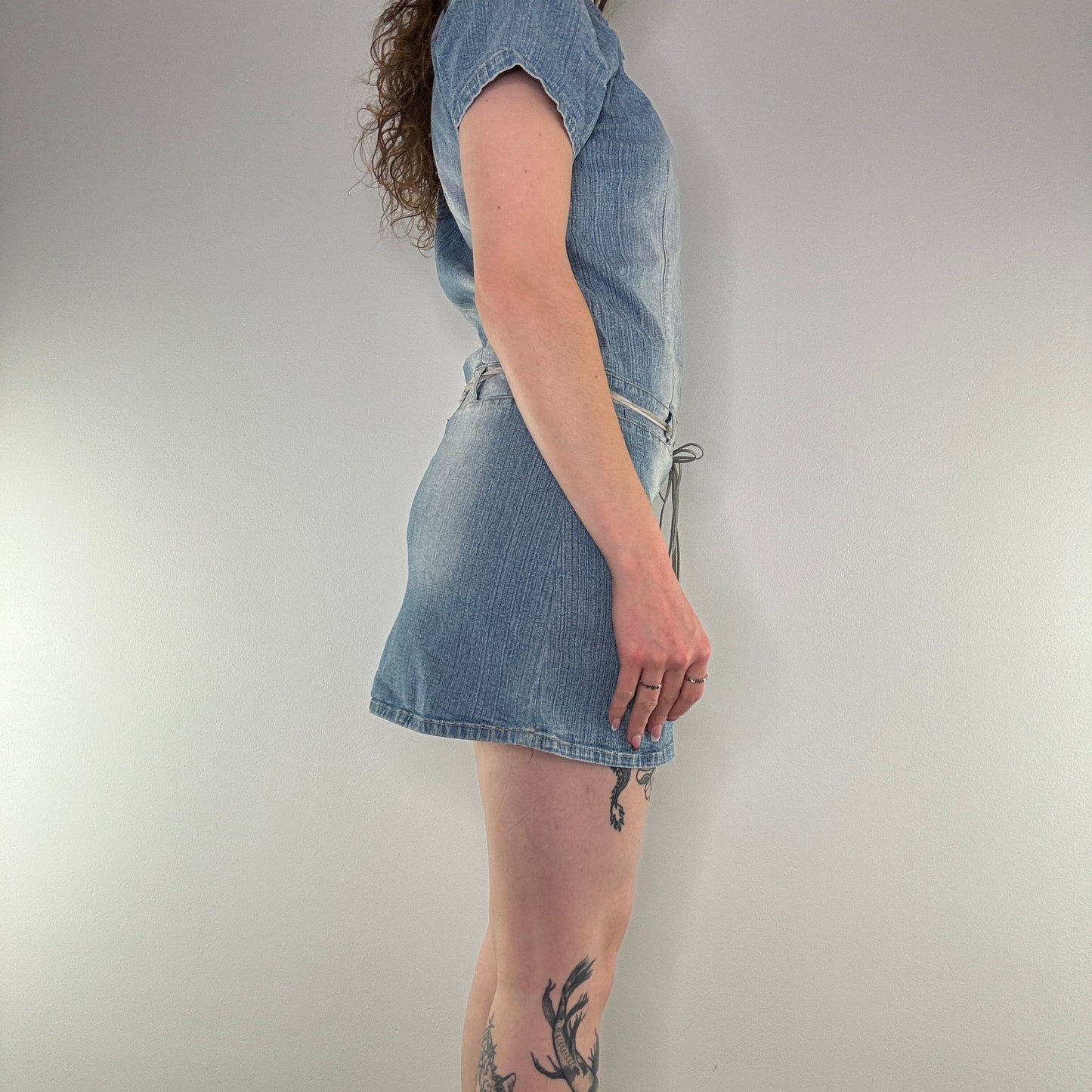 Y2K faded denim mini dress with belt