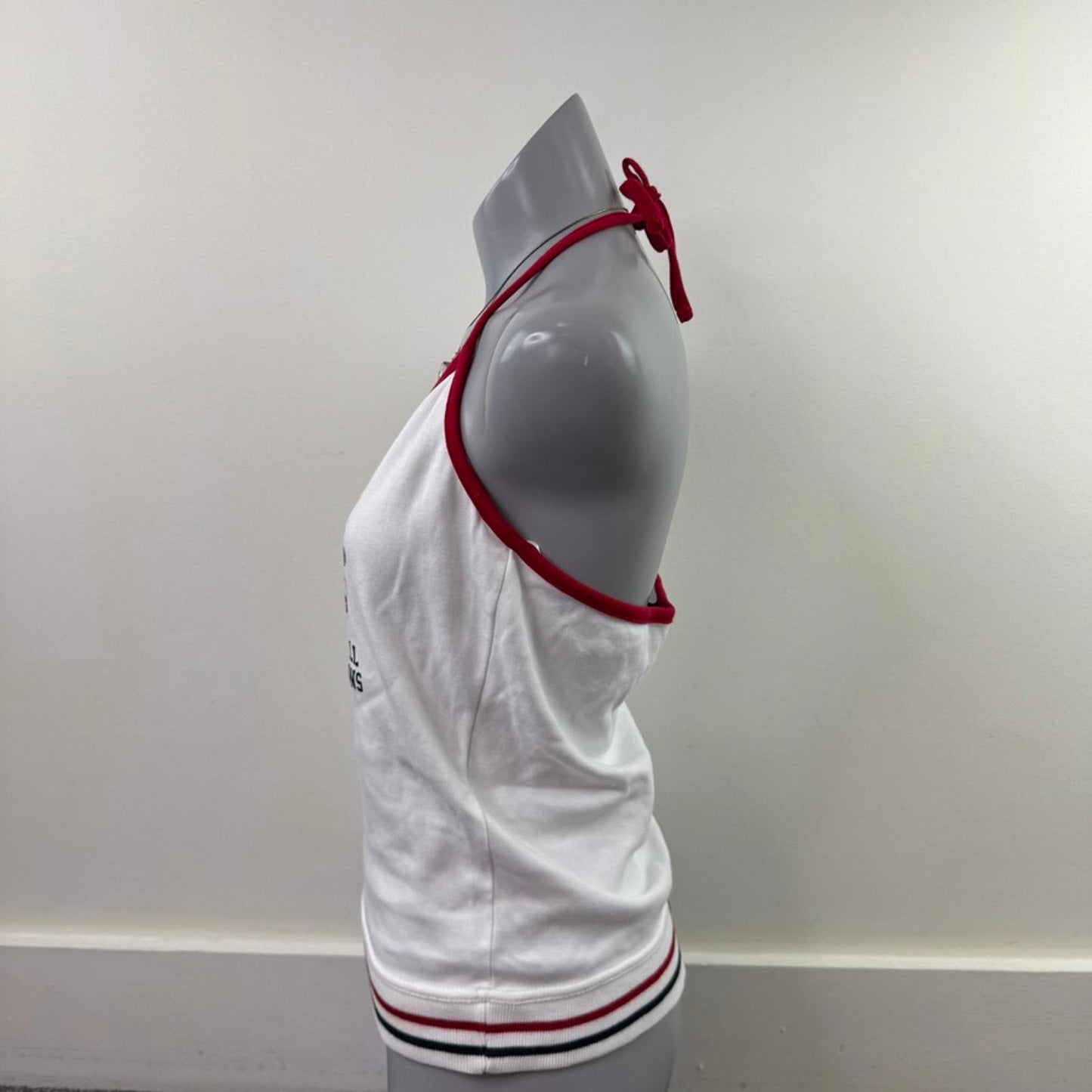 Y2K vintage football England halter neck top graphic print stretch waistband