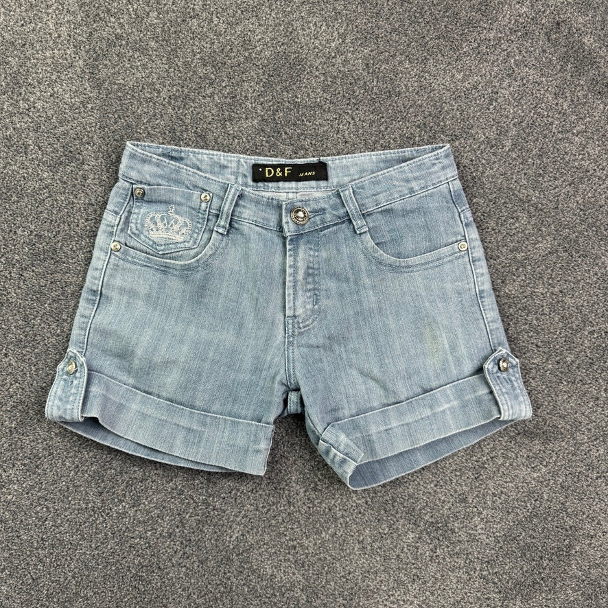 Y2K low rise crown denim mini shorts