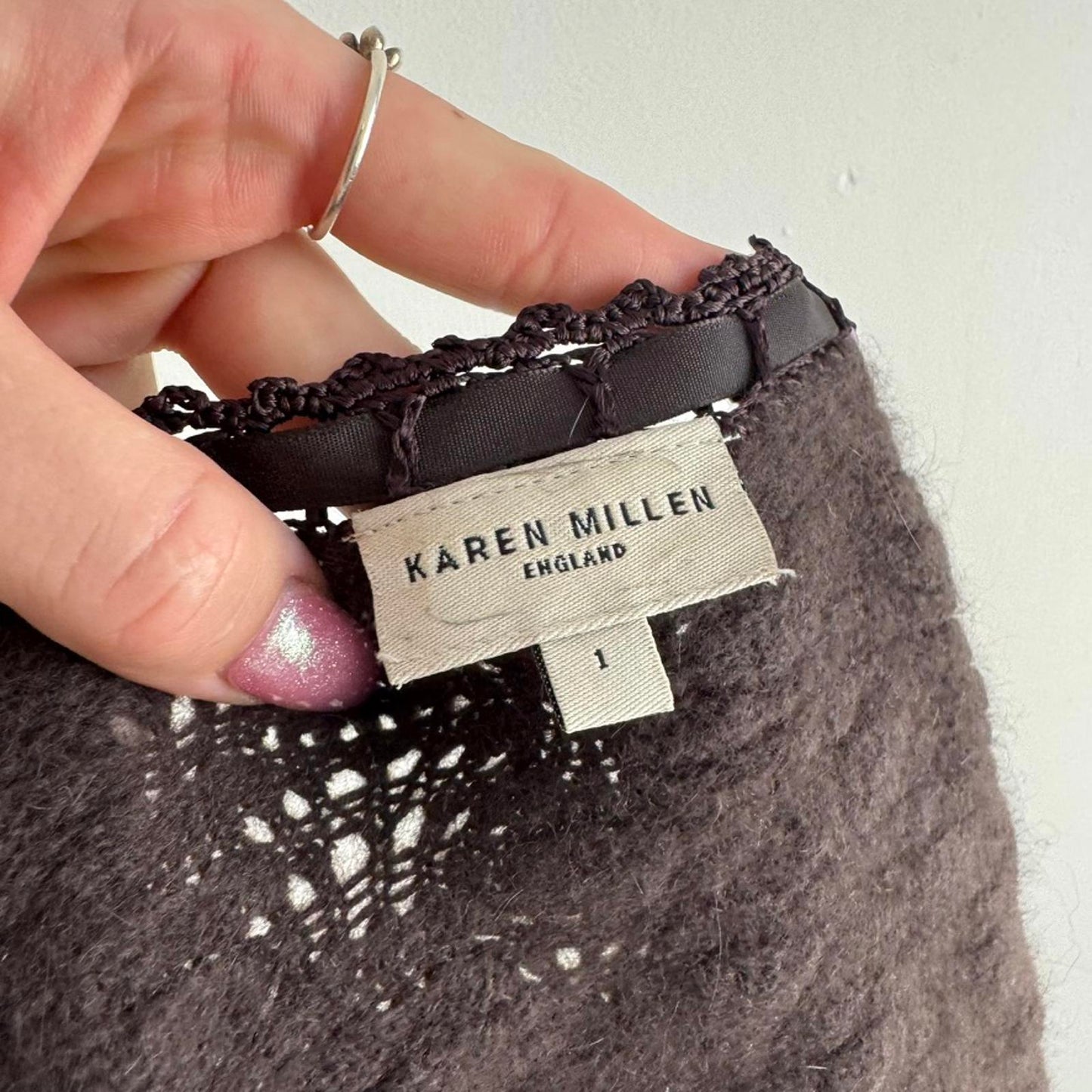 Y2K vintage Karen Millen cropped short sleeve cardigan button up rhinestone