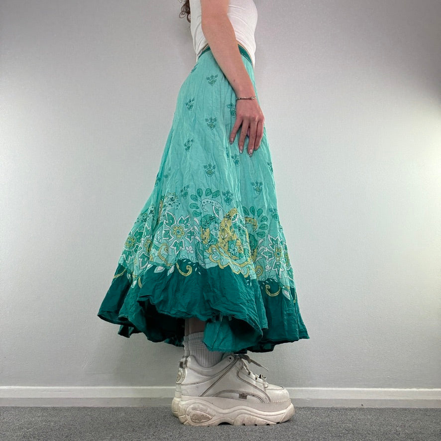 Y2K sequin floral boho pattern summer floaty maxi skirt