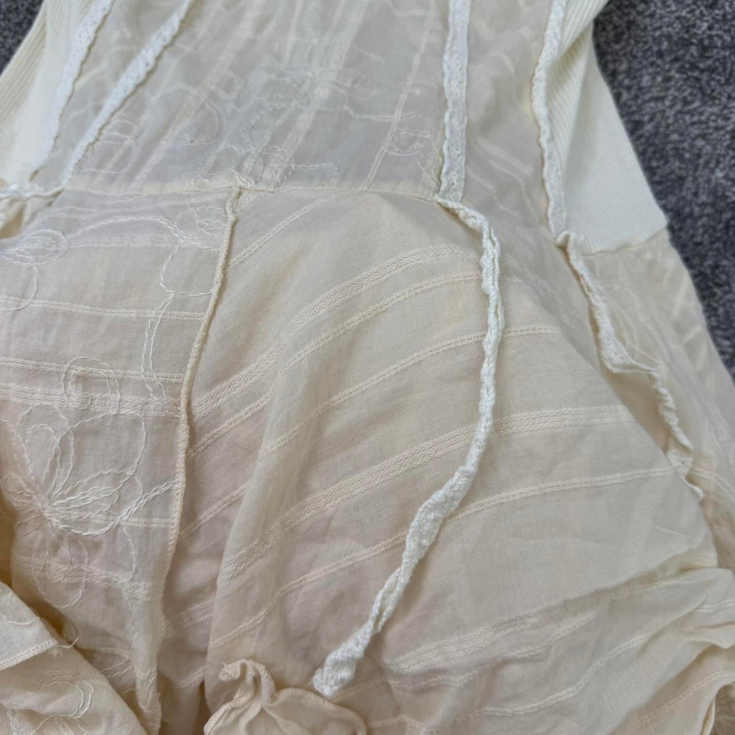 Y2K vintage a line midi dress ruffle fairy boho stripe floral embroidered bow