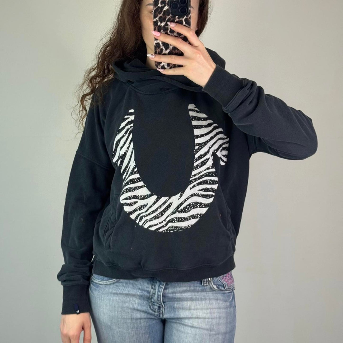 True Religion rhinestone zebra hoodie