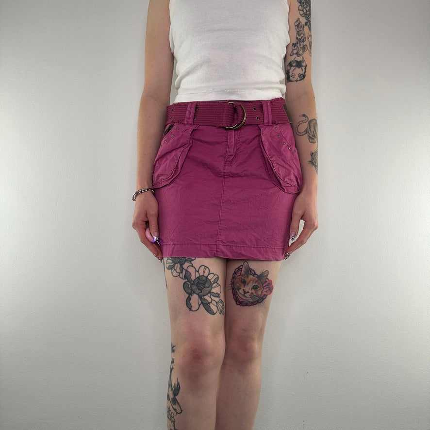 Y2K cargo mini skirt with grommet belt