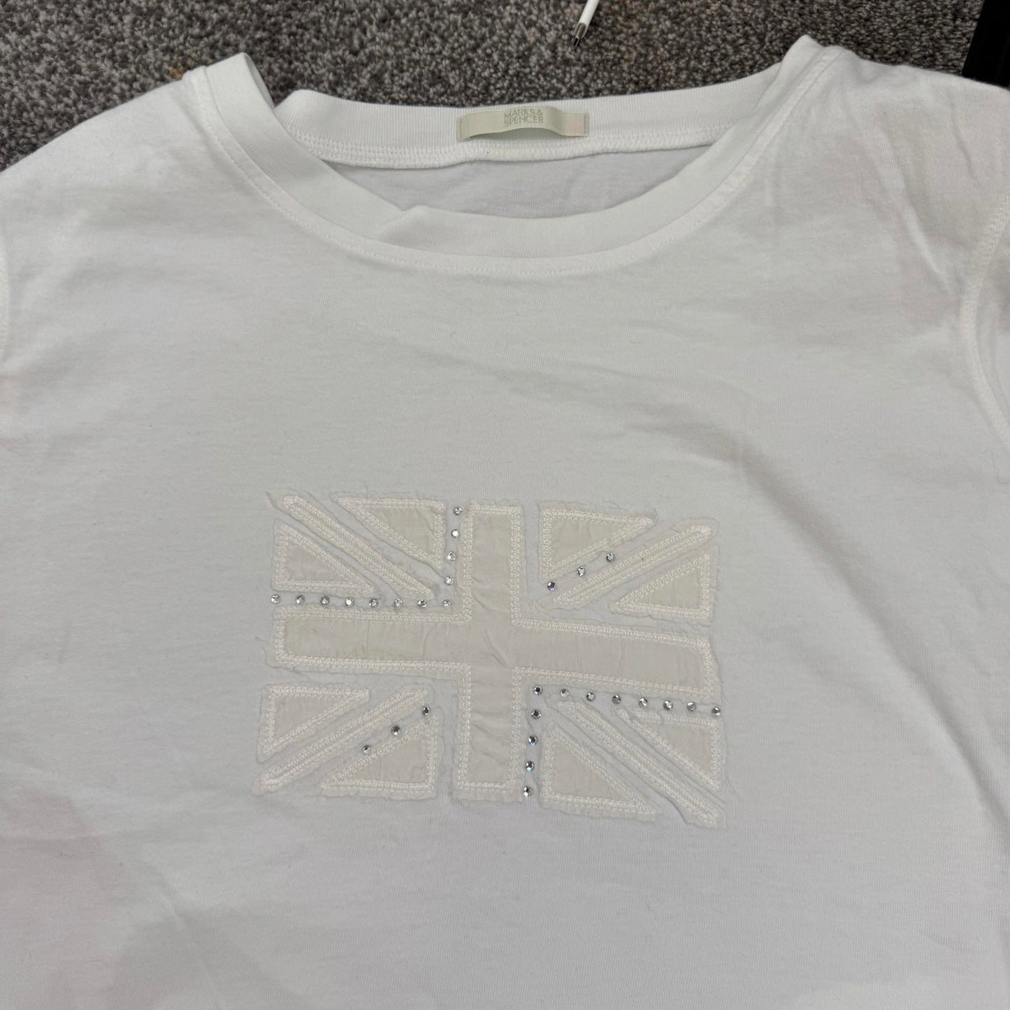 Y2K vintage Union Jack rhinestone t shirt top plus size embroidered